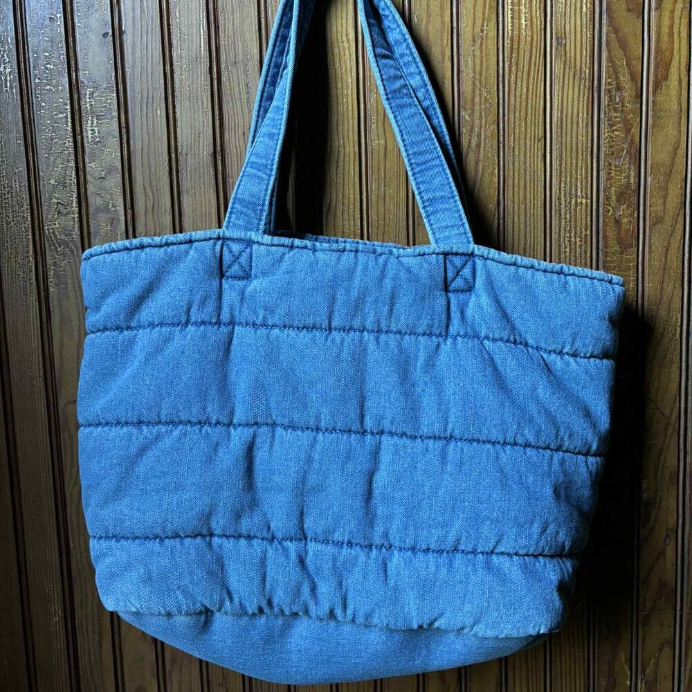 GAP Denim Puffer Tote - Washed Blue Denim - NEW WITH TAGS